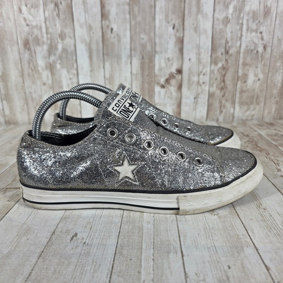 Converse One Star Glitter Low Top Sneakers Silver Women's Size 8.5 - Picture 1 of 8